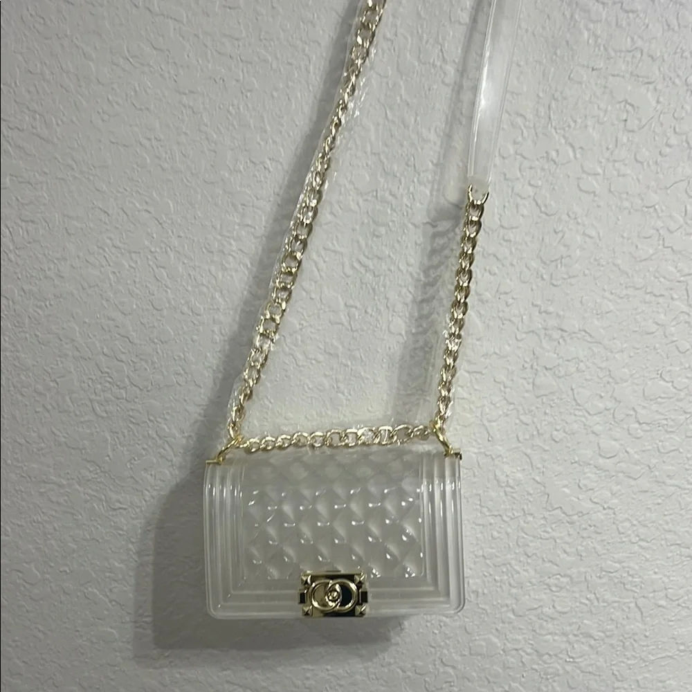 Elegant transparent padded bag with golden details are two bags for only 35